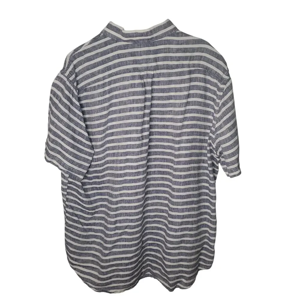 J.Crew Factory Men's 100% Linen Blue Gray & Cream Striped Button Front Shirt XL